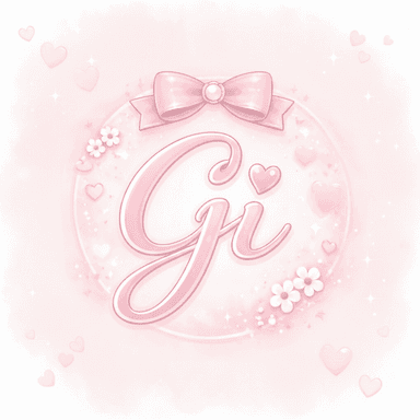 logo da achadinhos gi (contem um escrito "Gi" no meio, logo em cima dessa sílaba existe um laço. O tema da logo é rosado)